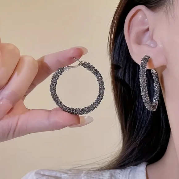 Rhinestone Hoop Earrings - Picture 1 of 3